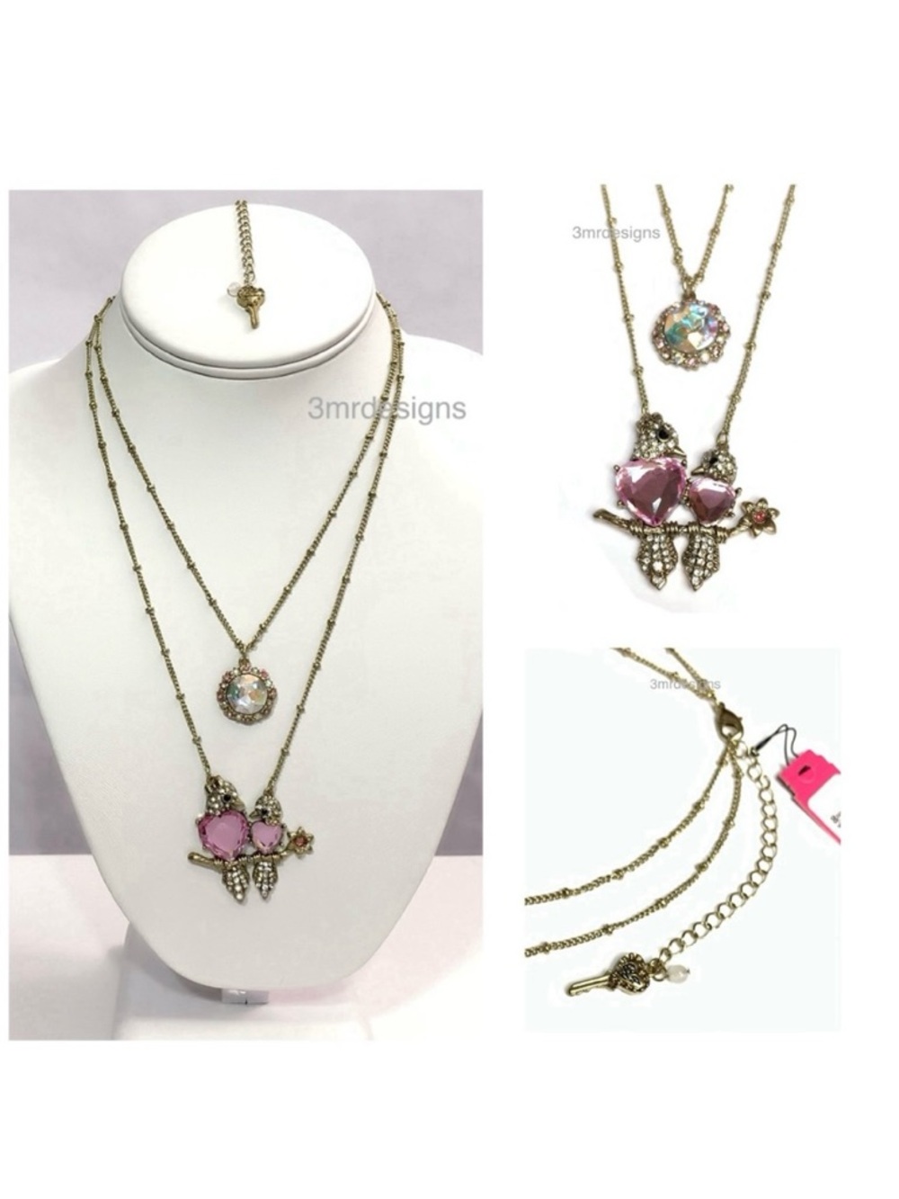 NWT Betsey Johnson💋MYSTIC BAROQUE Gold Tone Glass Crystals Double Chain Necklace